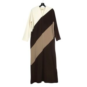 VTG VANITY FAIR Lightweight FLEECE Half Zip COLORBLOCK V-Neck ROBE HOUSECOAT M